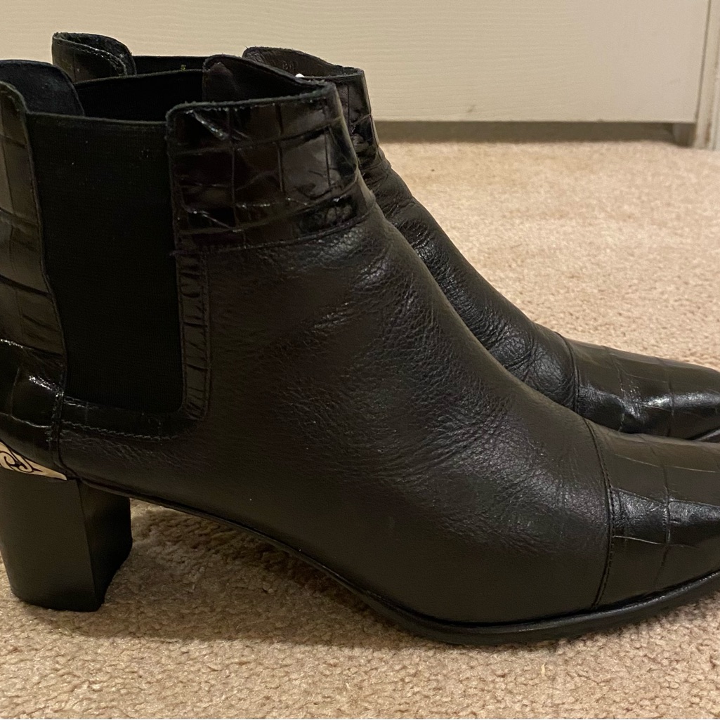 Brighton Black Croc-Embossed Ankle Boots